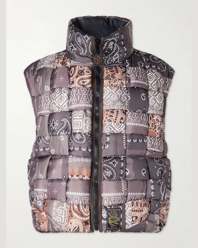 KAPITAL Quilted Patchwork Bandana-Print Shell Gilet Brown