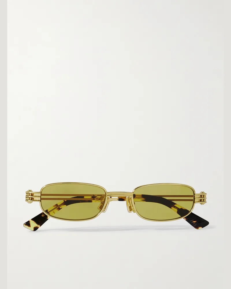 Bottega Veneta Goldfarbene Sonnenbrille mit rechteckigem Rahmen Gold