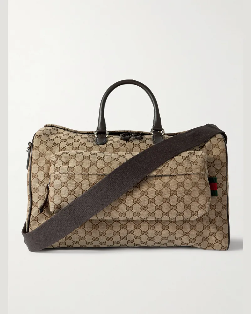 Gucci Bowling-Tasche aus beschichtetem Canvas mit Logomuster und Lederbesatz Neutral