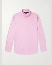 Ralph Lauren Gestreiftes Hemd aus Popeline aus einer Baumwollmischung mit Button-Down-Kragen Pink