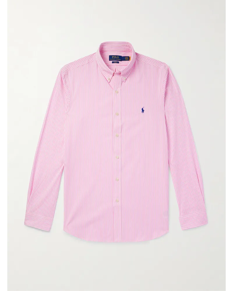 Ralph Lauren Gestreiftes Hemd aus Popeline aus einer Baumwollmischung mit Button-Down-Kragen Pink