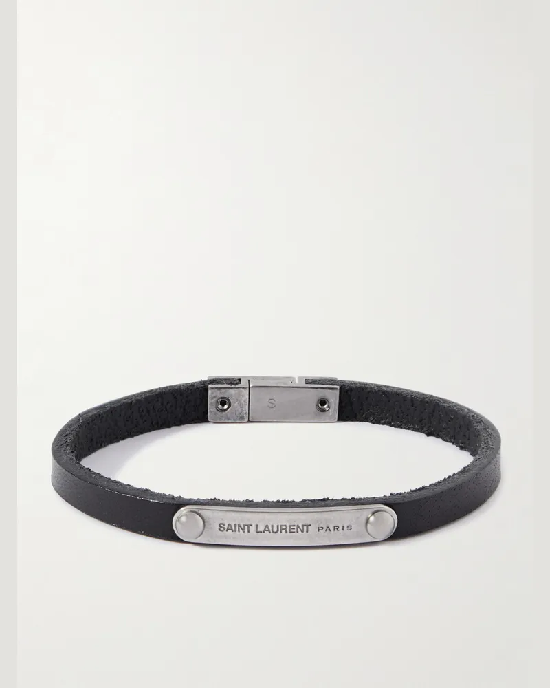 Saint Laurent Leather and Palladium Bracelet Black