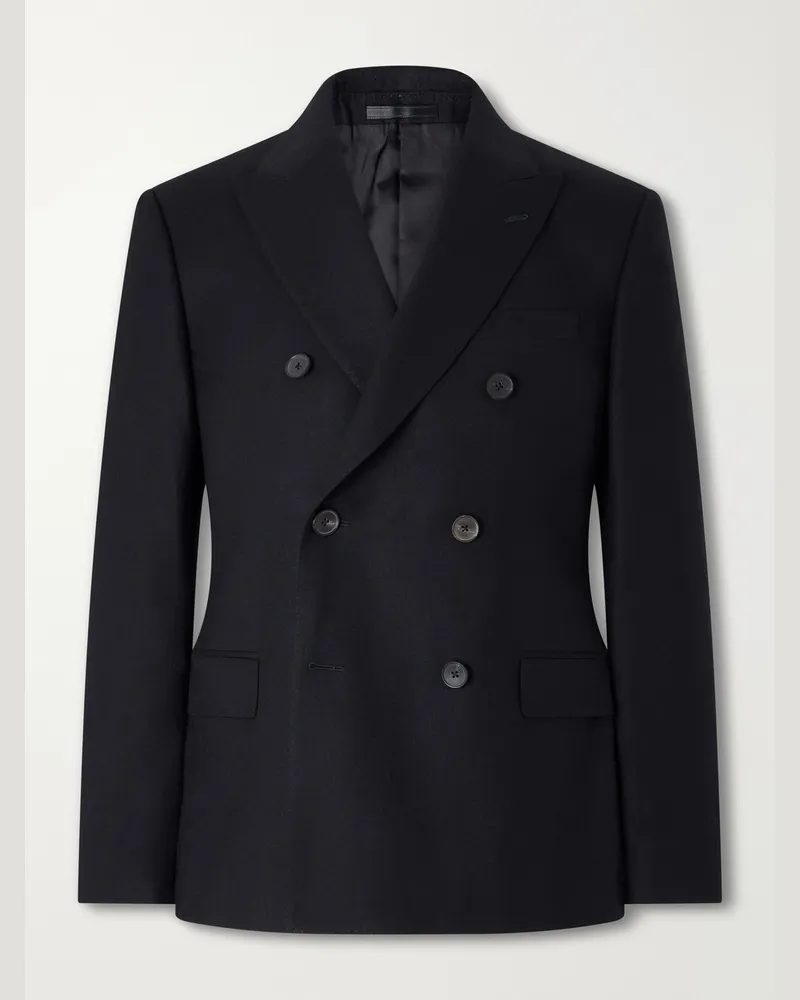 MR P. Slim-Fit Double-Breasted Satin-Trimmed Wool-Flannel Blazer Black