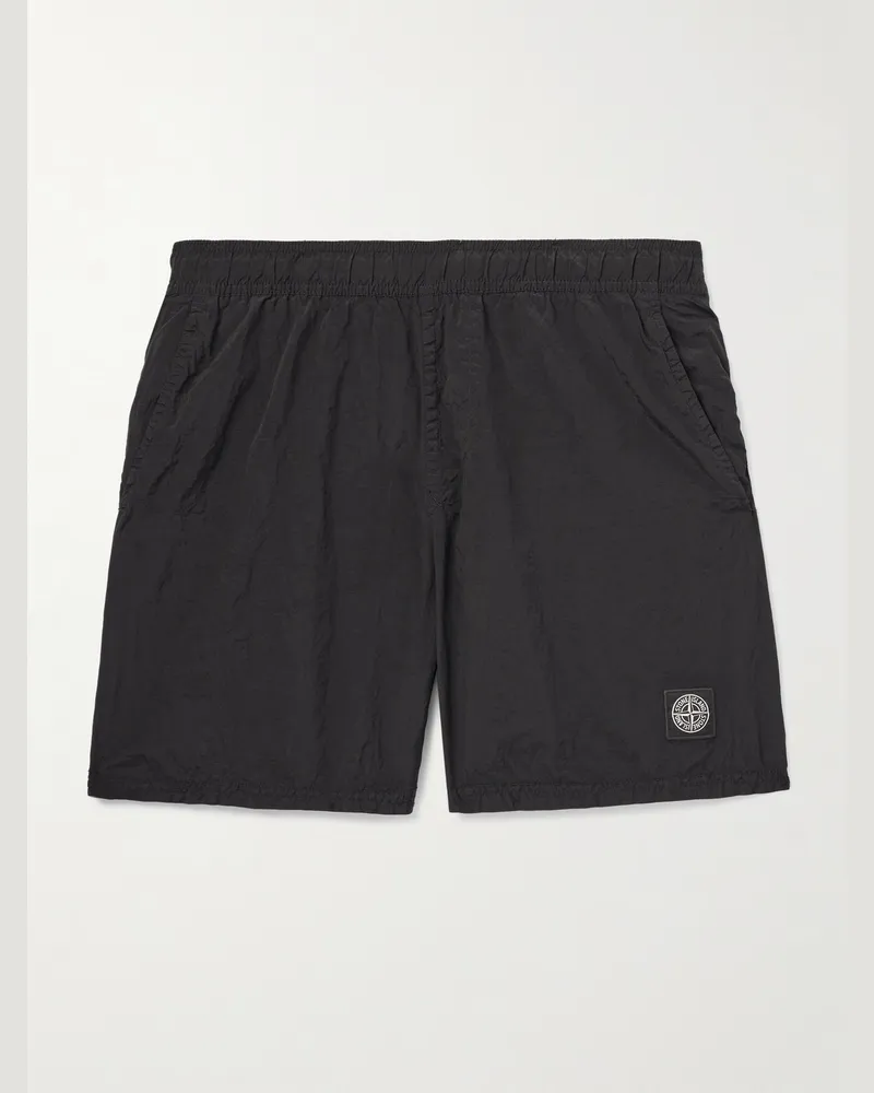 Stone Island Gerade geschnittene mittellange Badeshorts aus „Nylon Metal“-Material mit Logoapplikation Schwarz