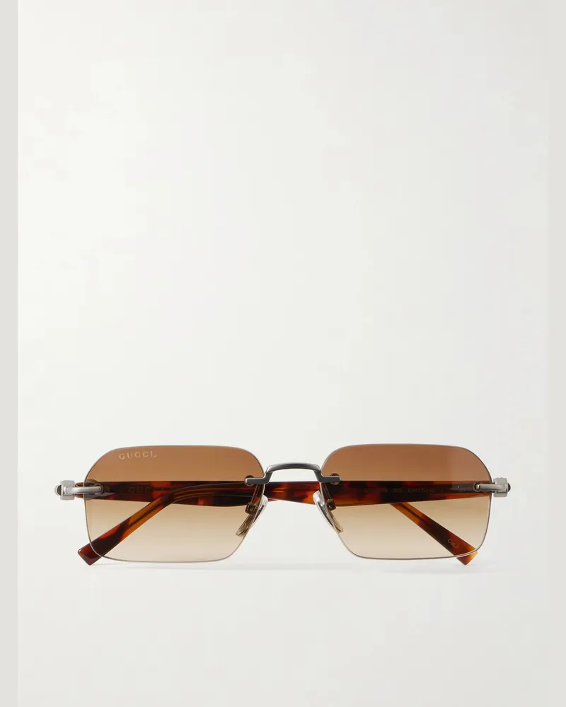 Gucci Interlocking G-Detailed Square-Frame Silver-Tone Metal and Acetate Sunglasses Brown