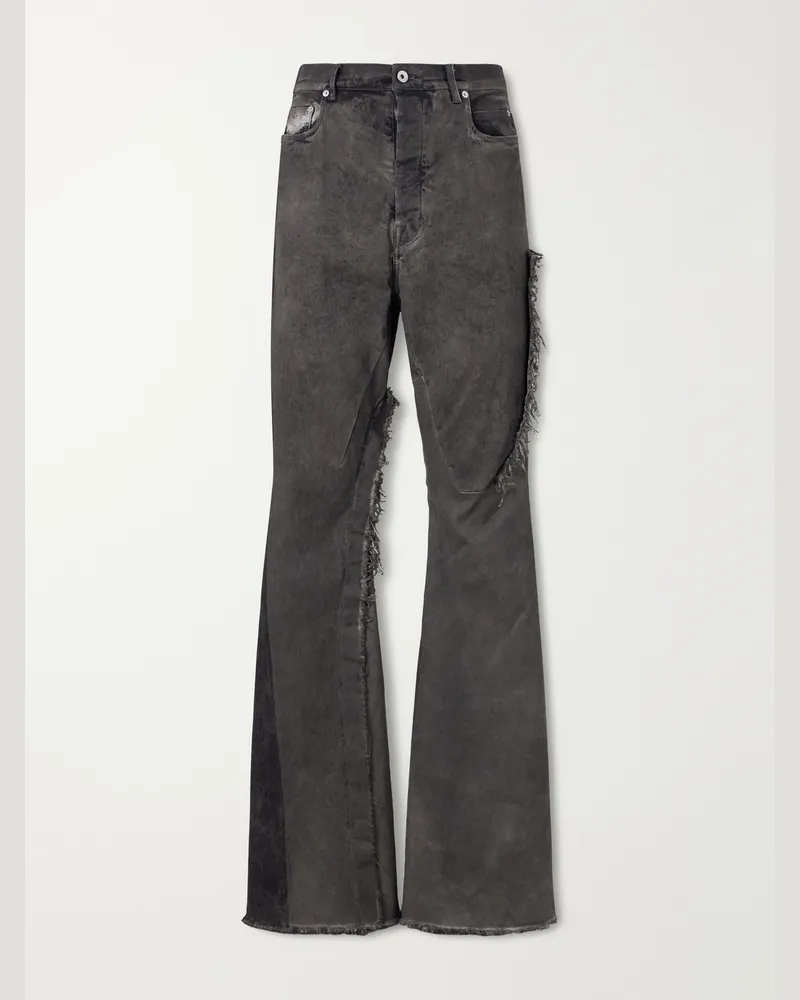 Rick Owens Bolan Frayed Baggy Bootcut Jeans Gray