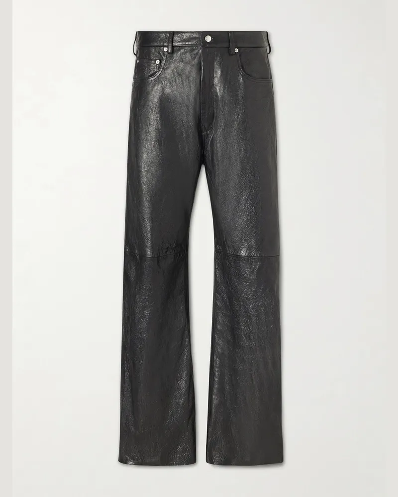 Rick Owens Geth Wide-Leg Full-Grain Leather Trousers Black