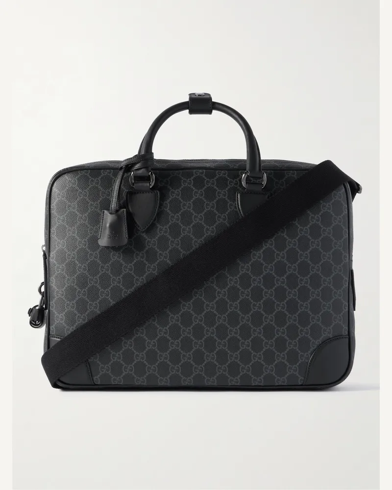 Gucci Aktentasche aus beschichtetem Canvas mit Logomuster und Lederbesatz Schwarz