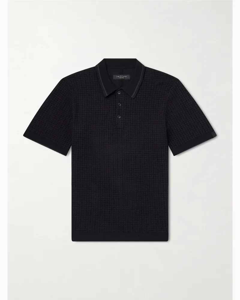 Rag & Bone Harvey Ribbed Cotton-Blend Polo Shirt Black