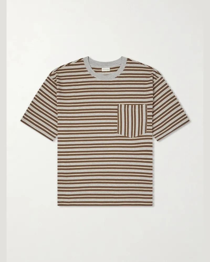 Dries van Noten Heso Striped Cotton-Jersey T-Shirt Gray