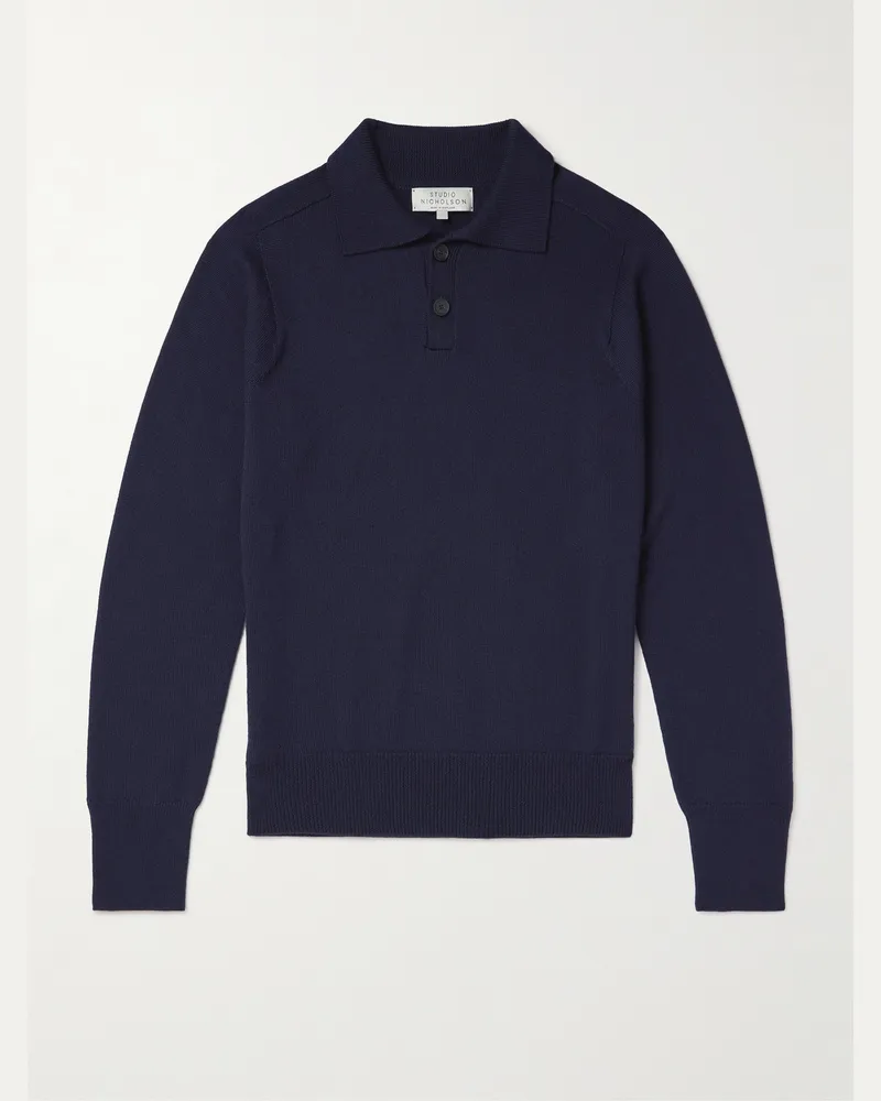 Studio Nicholson Pullover aus Merinowolle mit Polokragen Blau