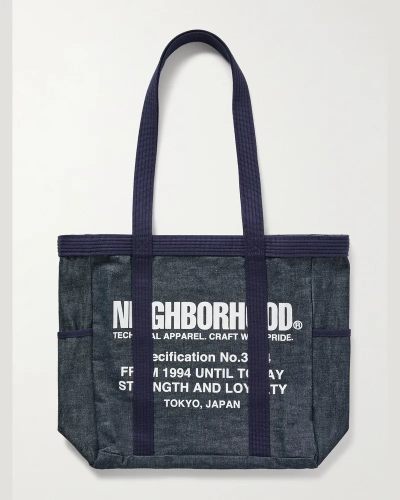 Neighborhood Tote aus Denim mit Logoprint und Canvas-Besatz Blau