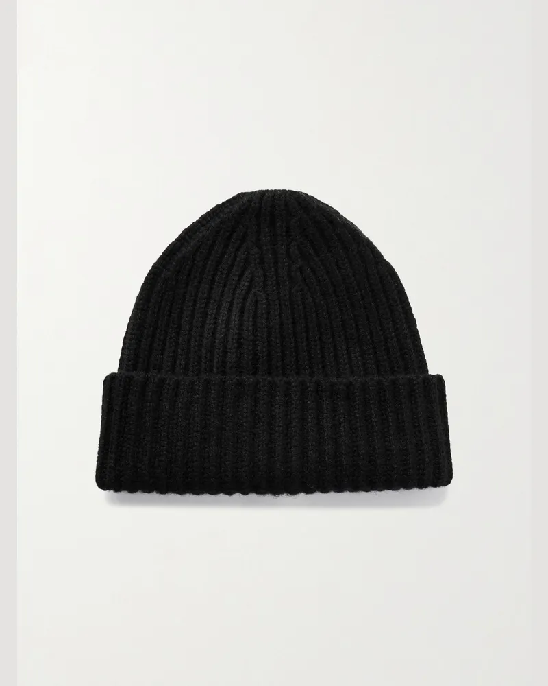 Umit Benan Murray Beanie aus Kaschmir in Rippstrick Schwarz