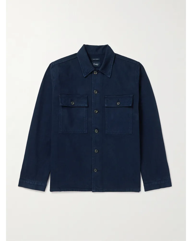 Drake's Hemdjacke aus Biobaumwoll-Twill Blau