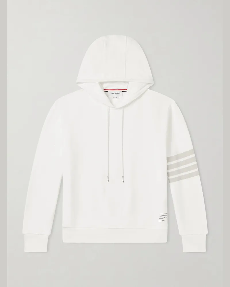 Thom Browne Hoodie aus Baumwoll-Jersey mit Streifen und Logodetail Weiß