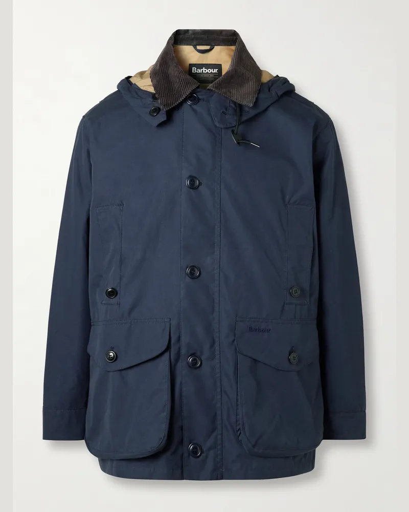 Barbour Ventile Endurance imprägnierte Kapuzenjacke aus Baumwolle mit Cordkragen Blau