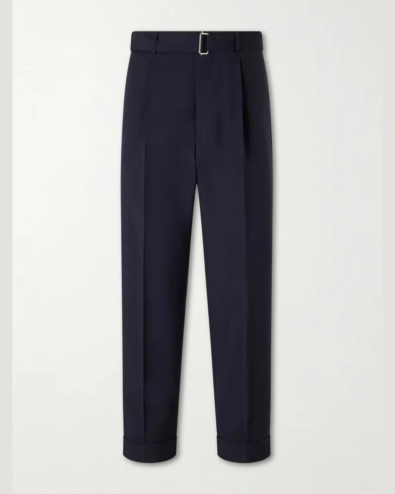 Officine Generale Hugo Straight-Leg Pleated Virgin Wool Trousers Blue