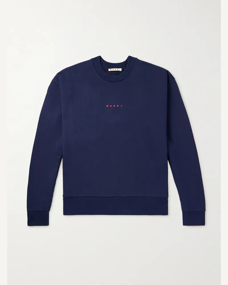 Marni Sweatshirt aus Baumwoll-Jersey mit Logoprint Blau