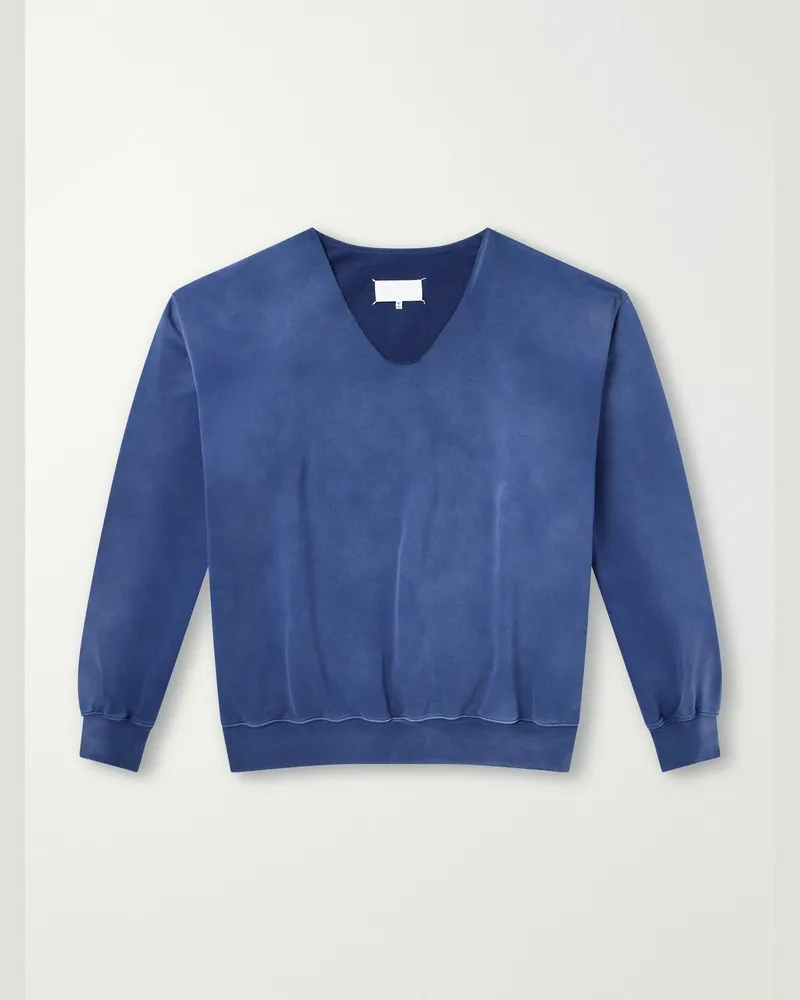 Maison Margiela Washed Cotton-Jersey Sweatshirt Blue