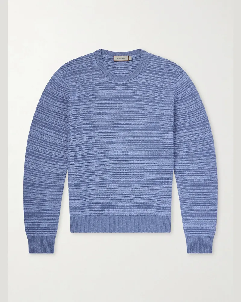 Canali Striped Wool and Cashmere-Blend Sweater Blue