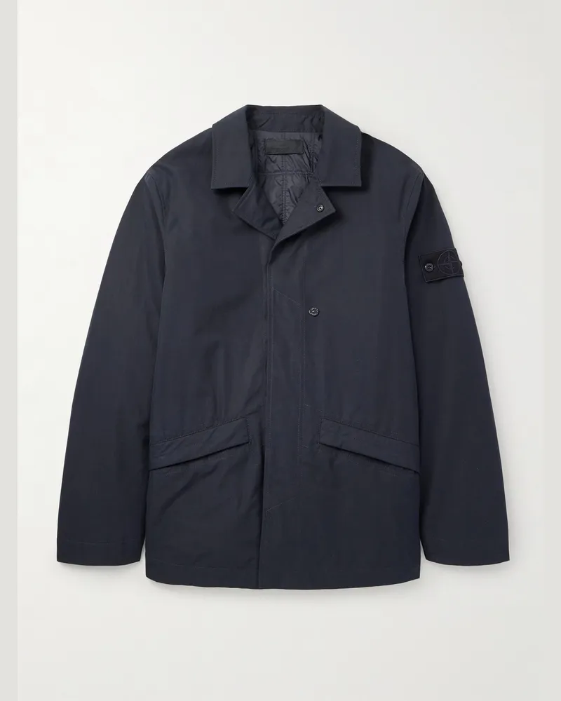 Stone Island Wattierter Mantel aus Baumwoll-Canvas Blau