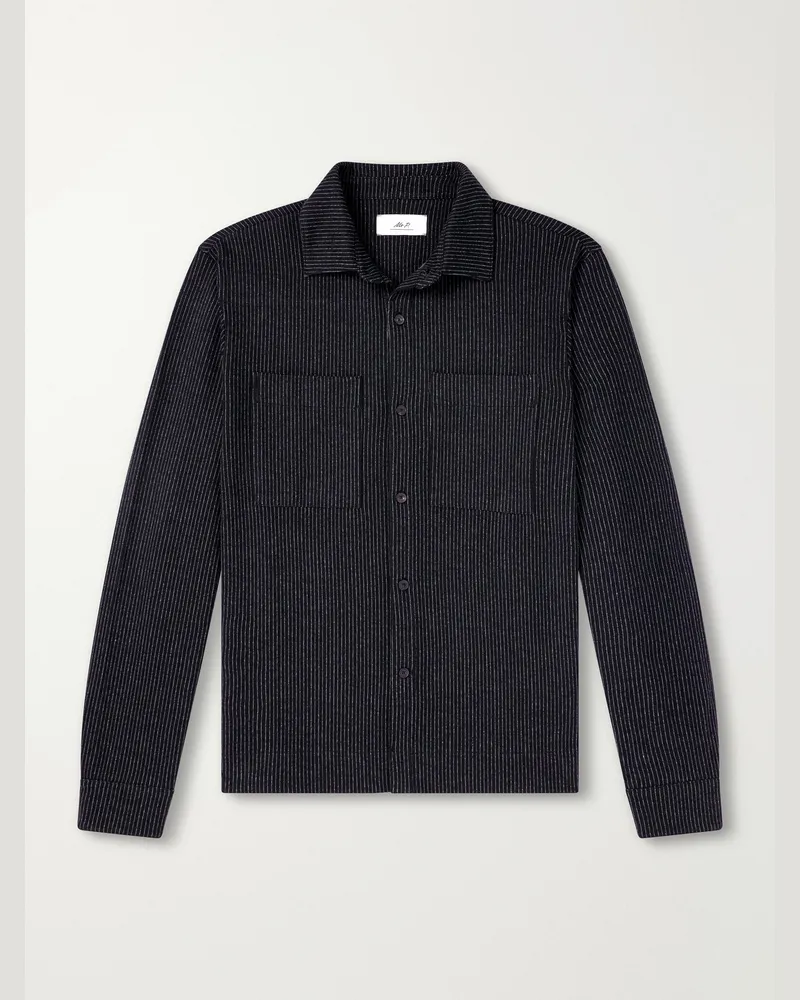 MR P. Pinstriped Cotton-Blend Jersey Shirt Black