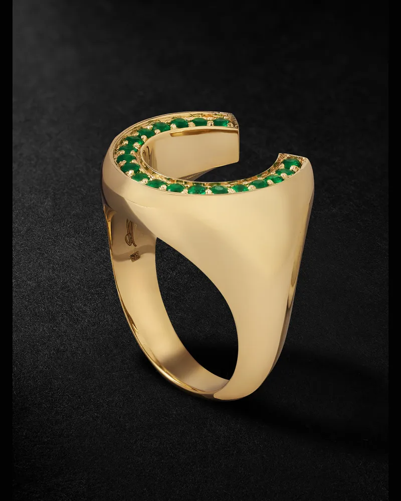 Jacquie Aiche Ring in Hufeisenform aus Gold mit Smaragd Grün