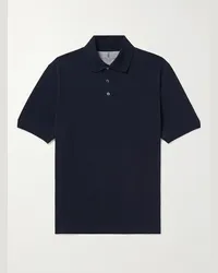 Brunello Cucinelli Polohemd aus Baumwoll-Piqué Blau