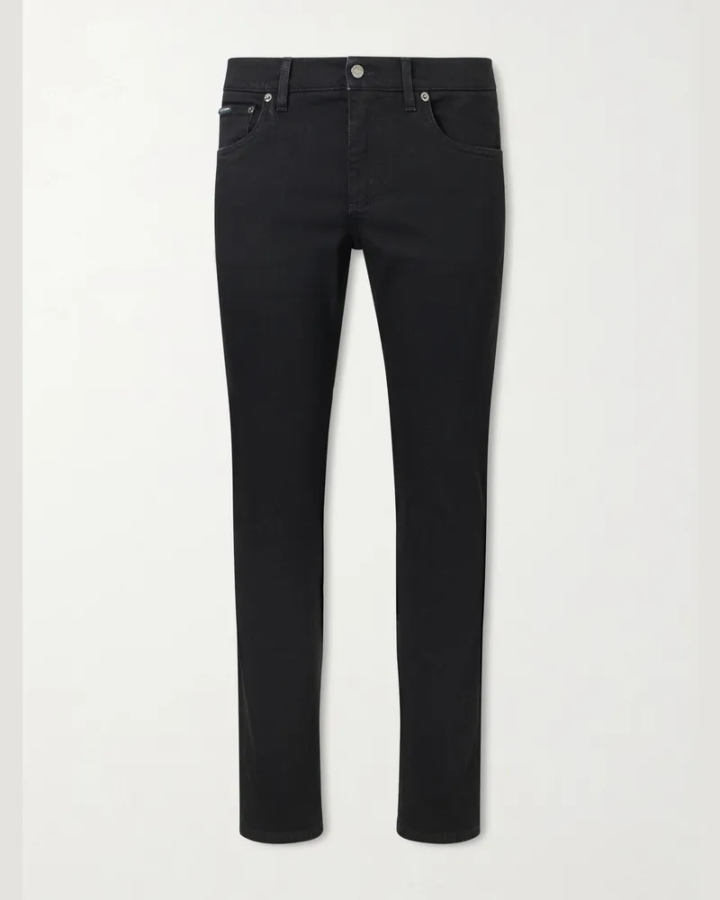 Dolce & Gabbana Schmal und gerade geschnittene Jeans mit Logoapplikation Schwarz