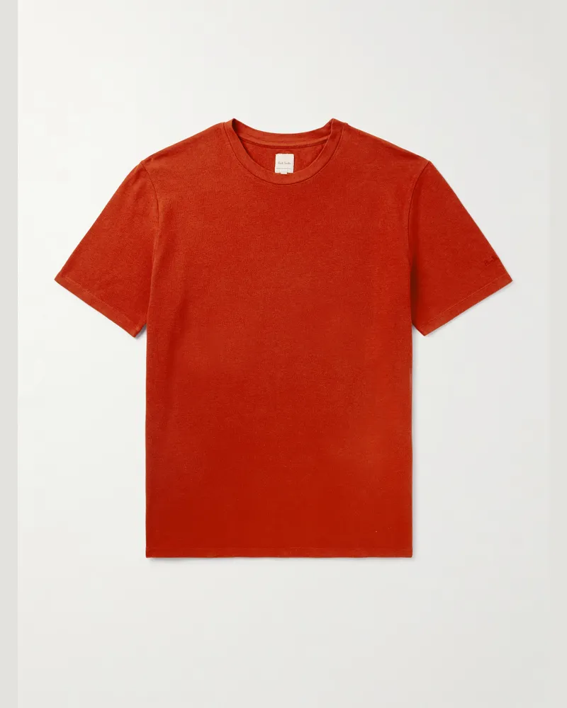 Paul Smith T-Shirt aus Piqué aus einer Baumwoll-Leinenmischung mit Logostickerei Rot