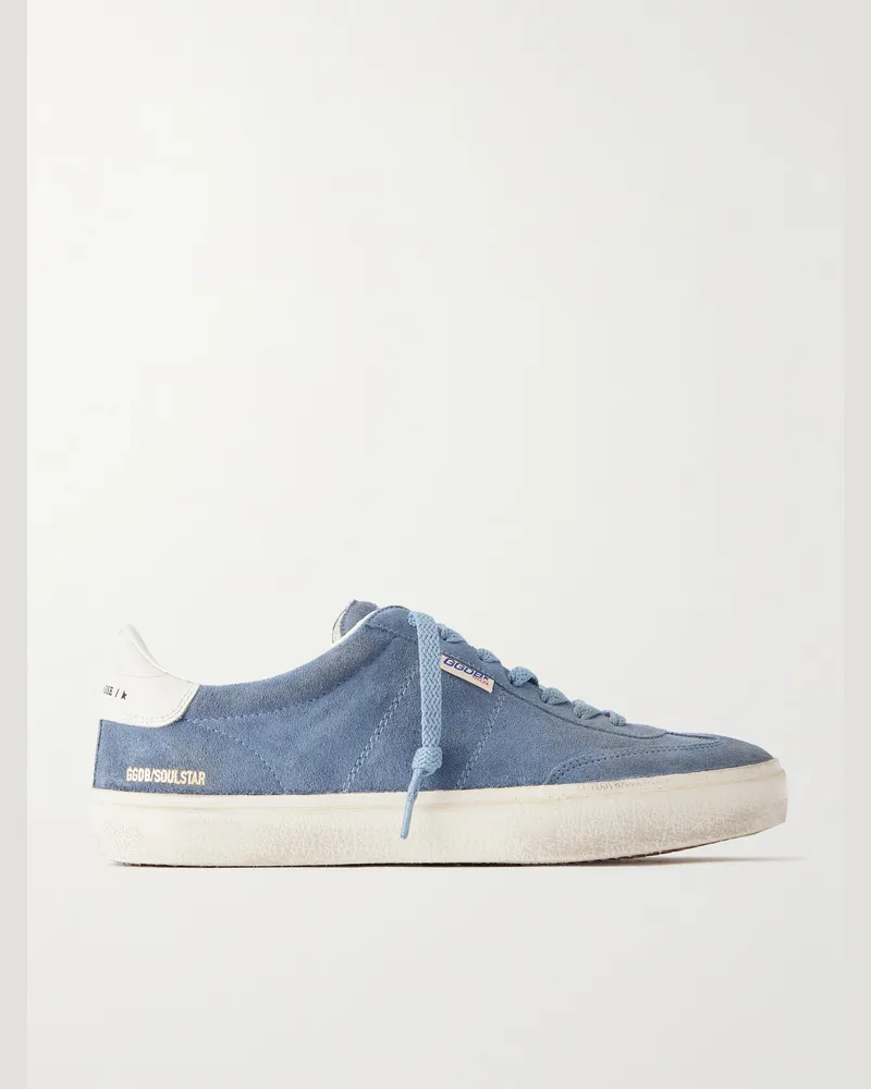 Golden Goose Soul Star Leather-Trimmed Suede Sneakers Blue