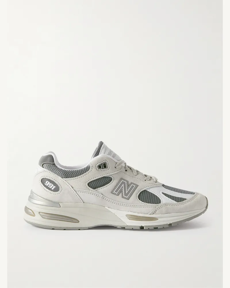 New Balance 991v2 Sneakers aus Veloursleder mit Logostickerei und Besatz aus Mesh und Kunstleder Grau