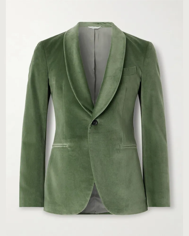 Boglioli Schmal geschnittene Smokingjacke aus Samt aus einer Baumwollmischung mit Schalkragen Grün