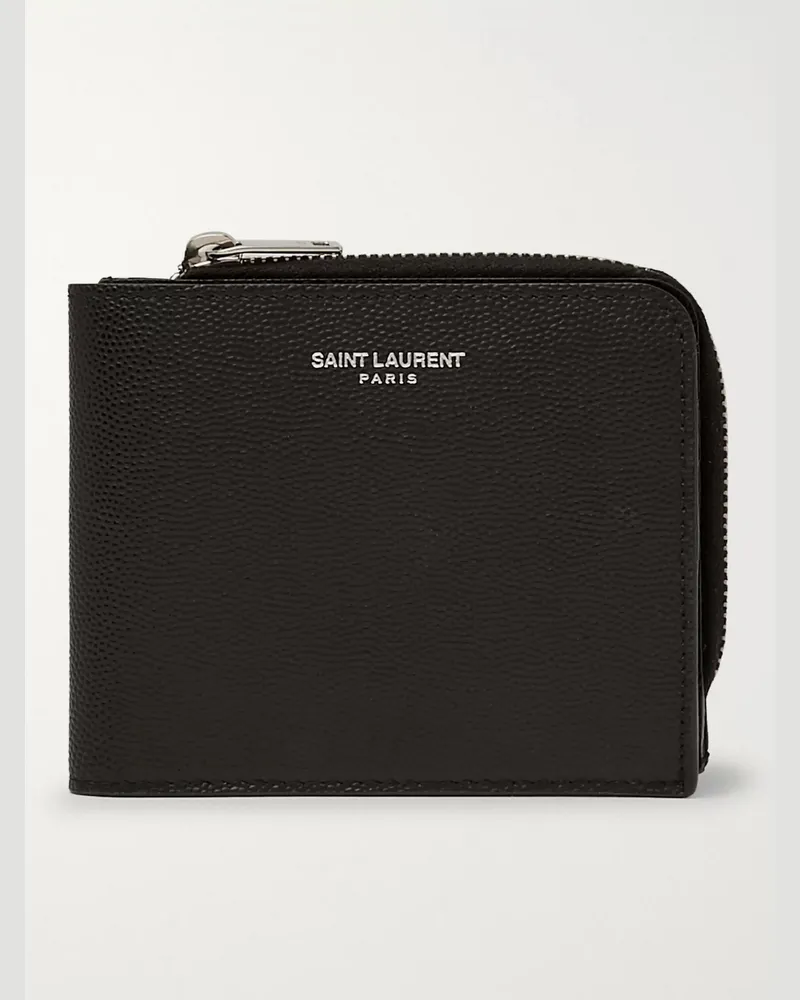 Saint Laurent Pebble-Grain Leather Zip-Around Wallet Black
