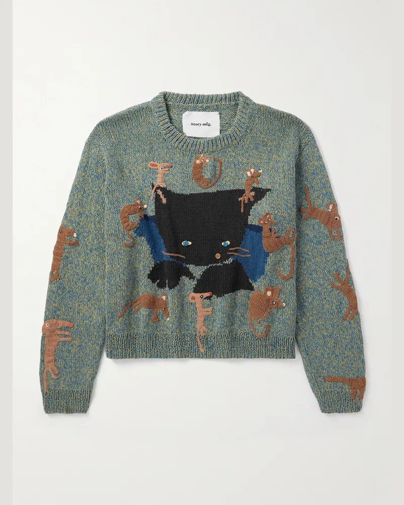 STORY mfg. Piper verkürzter Pullover aus Biobaumwolle mit Stickereien Grün
