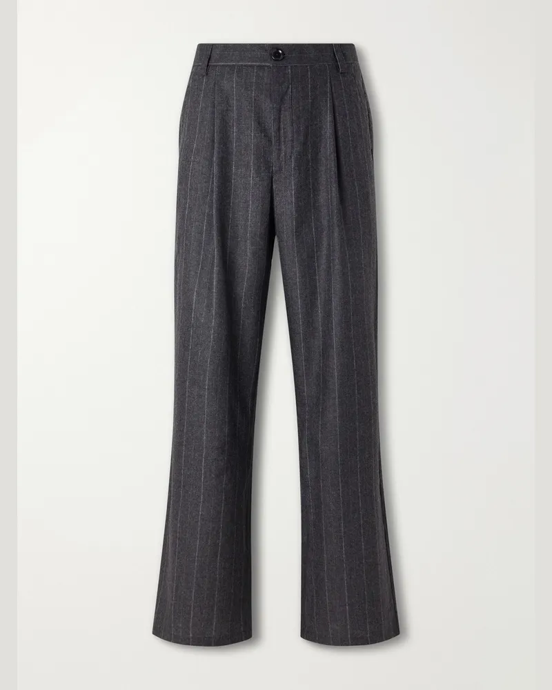Oliver Spencer Orsman Flared Pleated Striped Wool-Blend Suit Trousers Gray