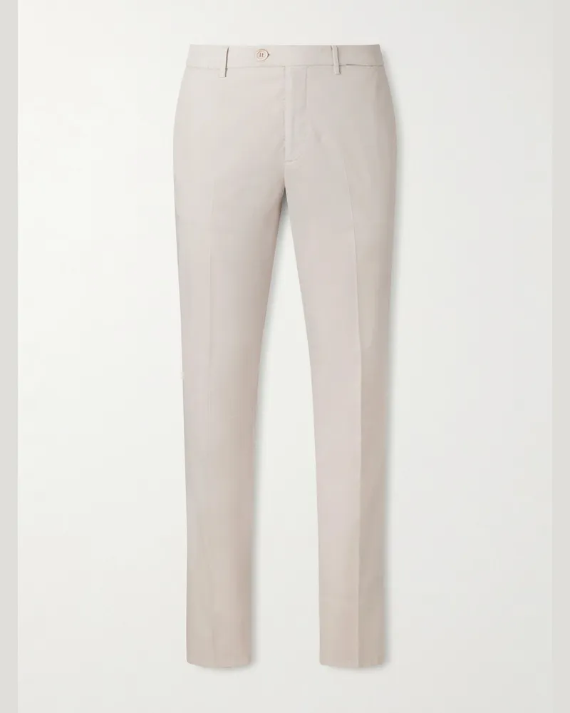 Brunello Cucinelli Schmal geschnittene Hose aus Stretch-Baumwoll-Twill Neutral