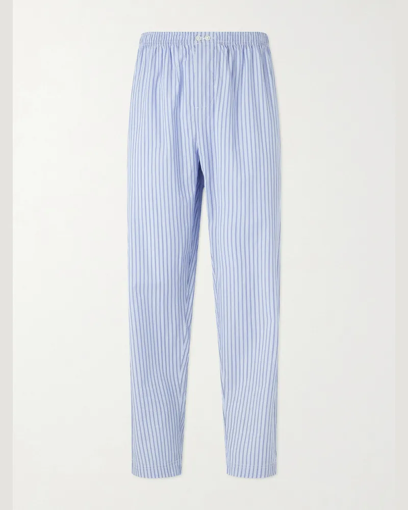 TEKLA Straight-Leg Striped Organic Cotton Pyjama Trousers Blue