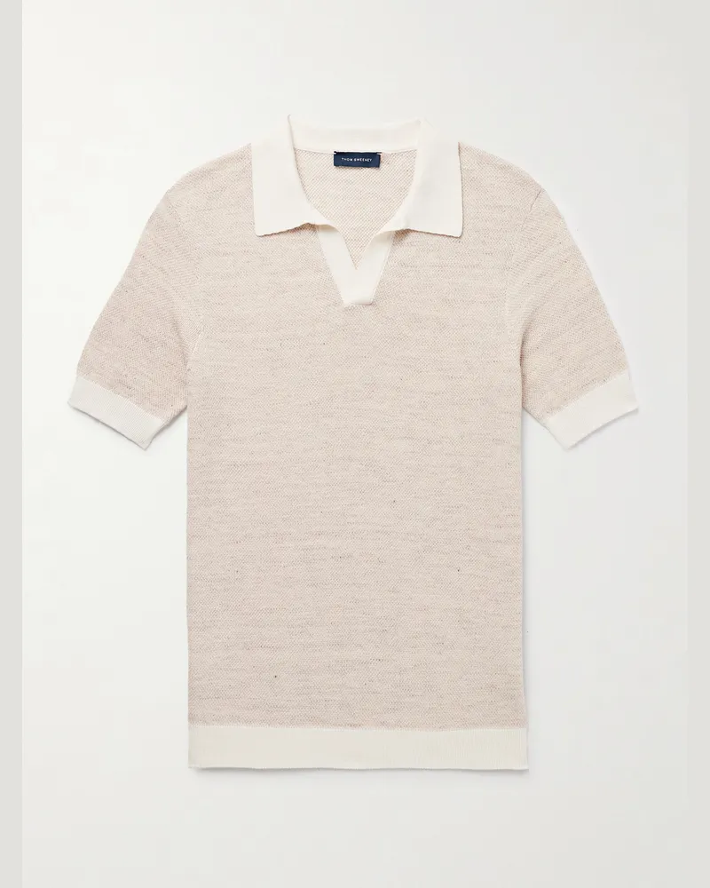 Thom Sweeney Slim-Fit Birdseye Cotton and Linen-Blend Polo Shirt Neutrals