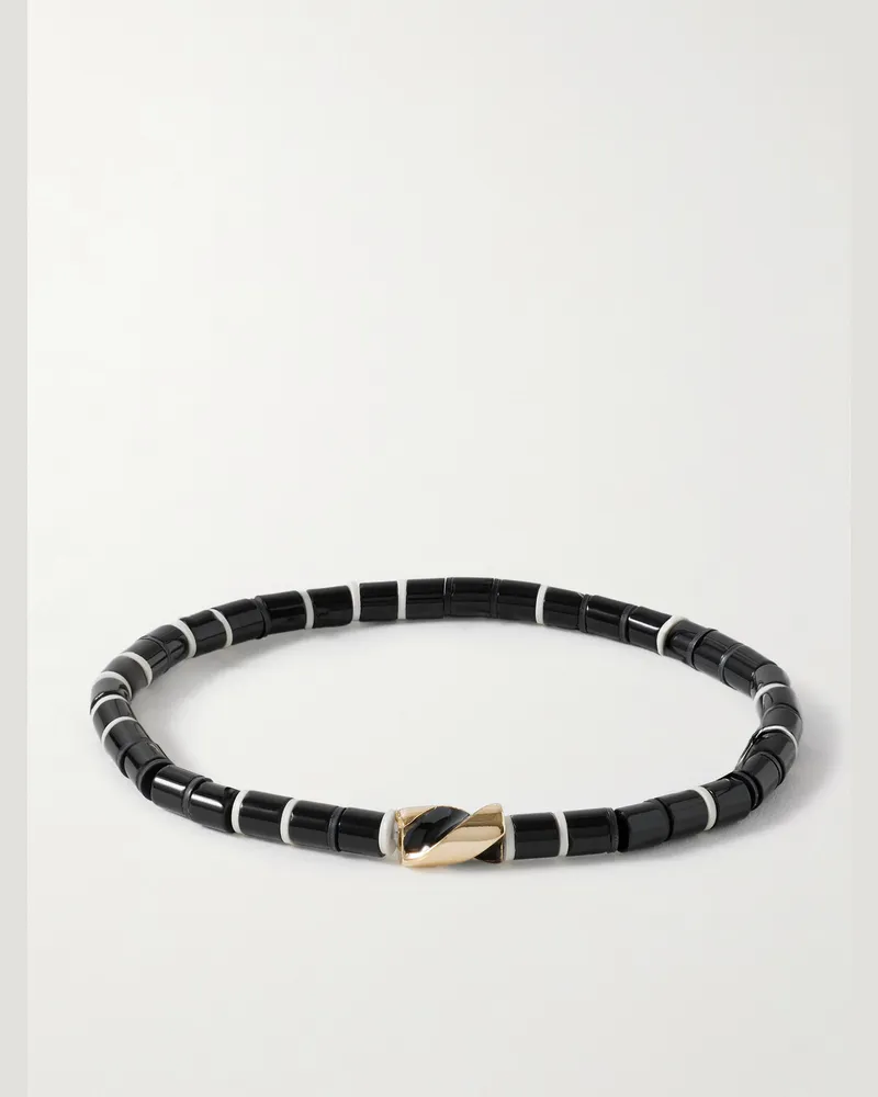 Luis Morais 14-Karat Gold, Agate and Enamel Beaded Bracelet Black