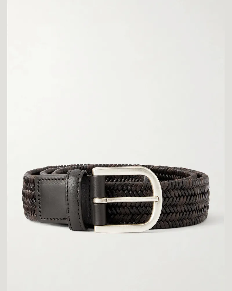 Canali 3.5cm Woven Leather Belt Brown