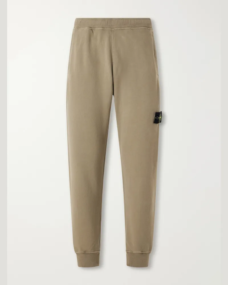 Stone Island Logo-Appliquéd Brushed Cotton-Fleece Sweatpants Green