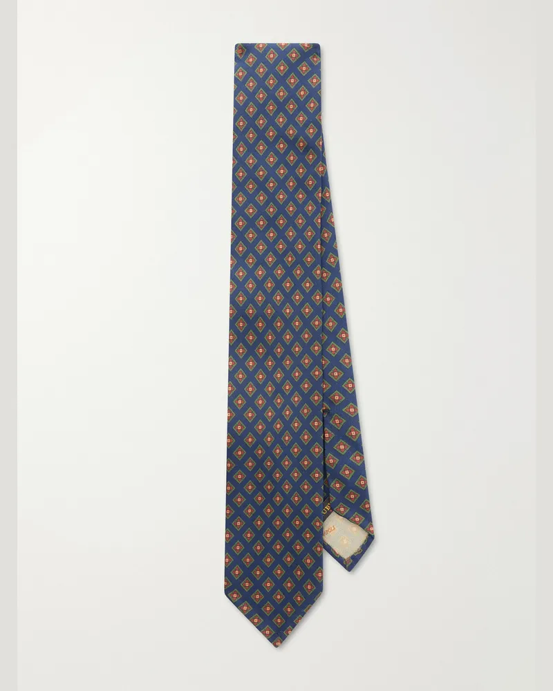 Rubinacci 8cm Printed Silk-Twill Tie Blue