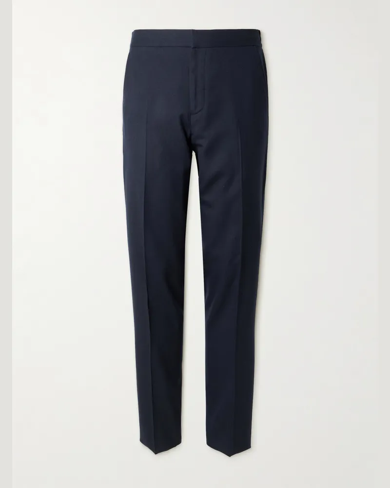 MR P. James Tapered Brushed Super 150s Wool-Twill Drawstring Trousers Blue