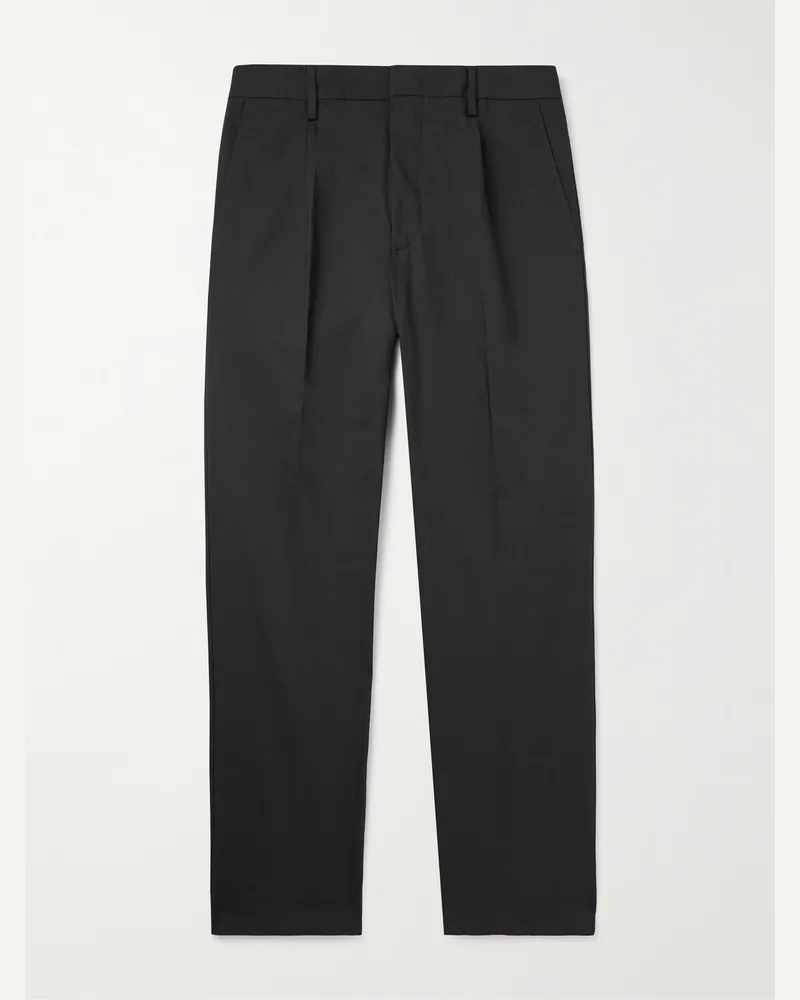 NN 07 Bill 1680 schmal zulaufende, verkürzte Bundfaltenhose aus einer Biobaumwollmischung Schwarz