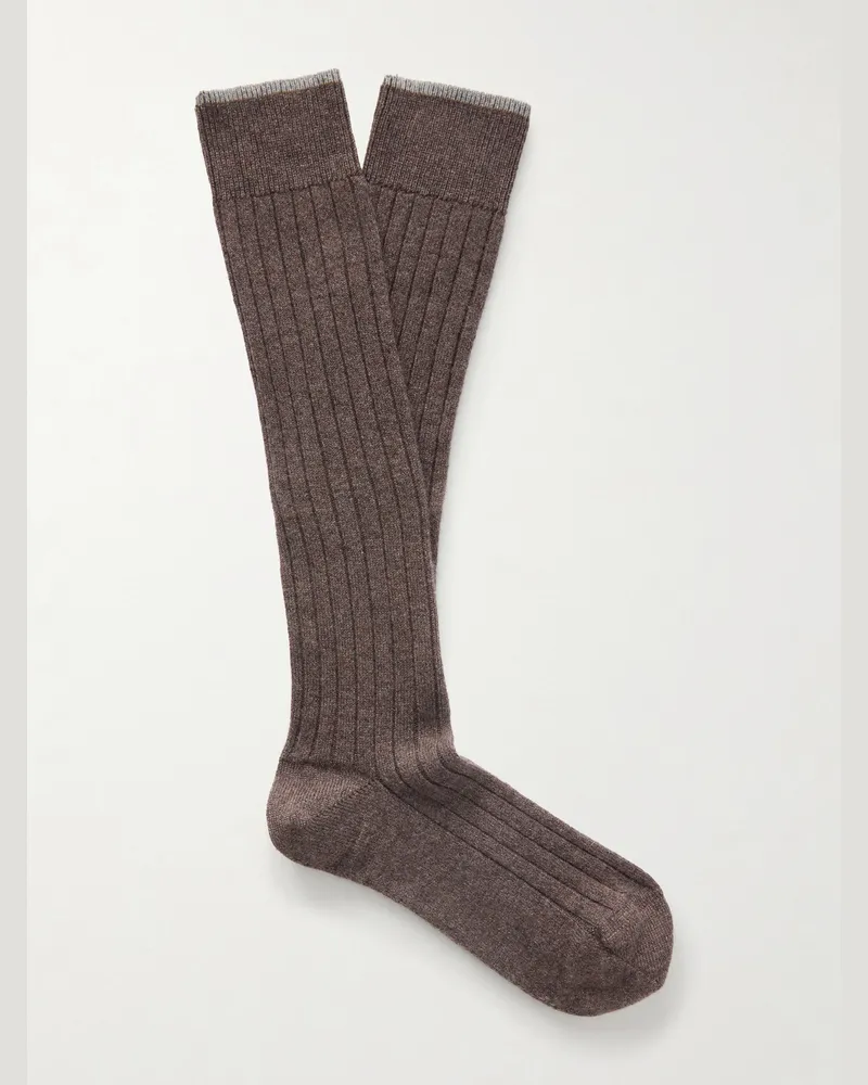 Brunello Cucinelli Ribbed Cashmere Socks Brown