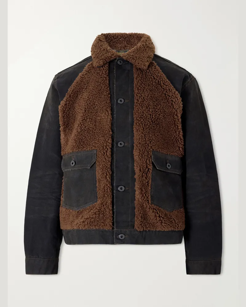 RRL Fleece-Trimmed Cotton-Canvas Bomber Jacket Brown
