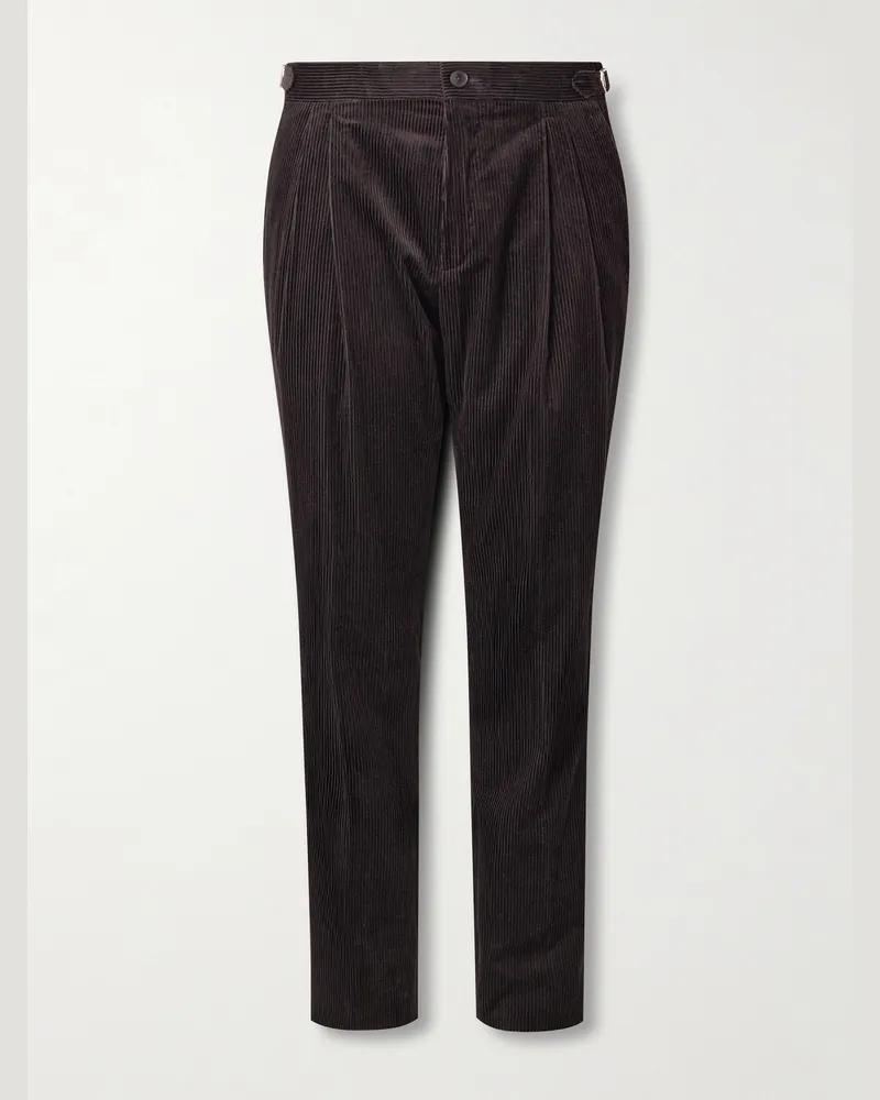 MR P. Tapered Cotton and Cashmere-Blend Corduroy Tuxedo Trousers Brown
