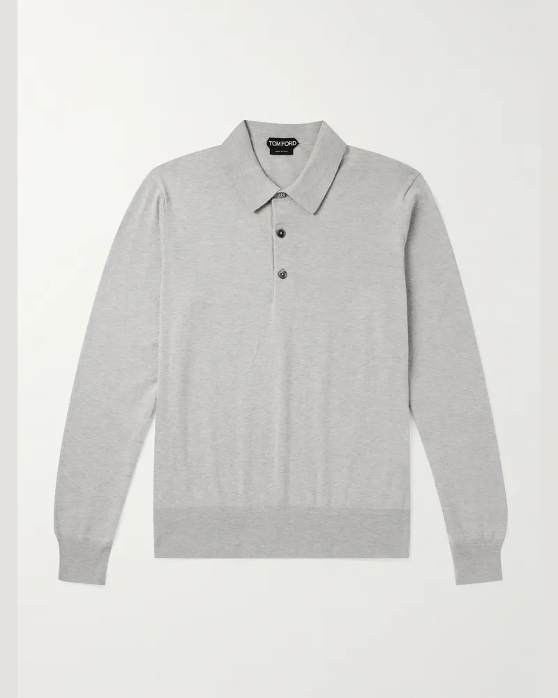 Tom Ford Schmal geschnittener Pullover aus Baumwolle mit Polokragen Grau