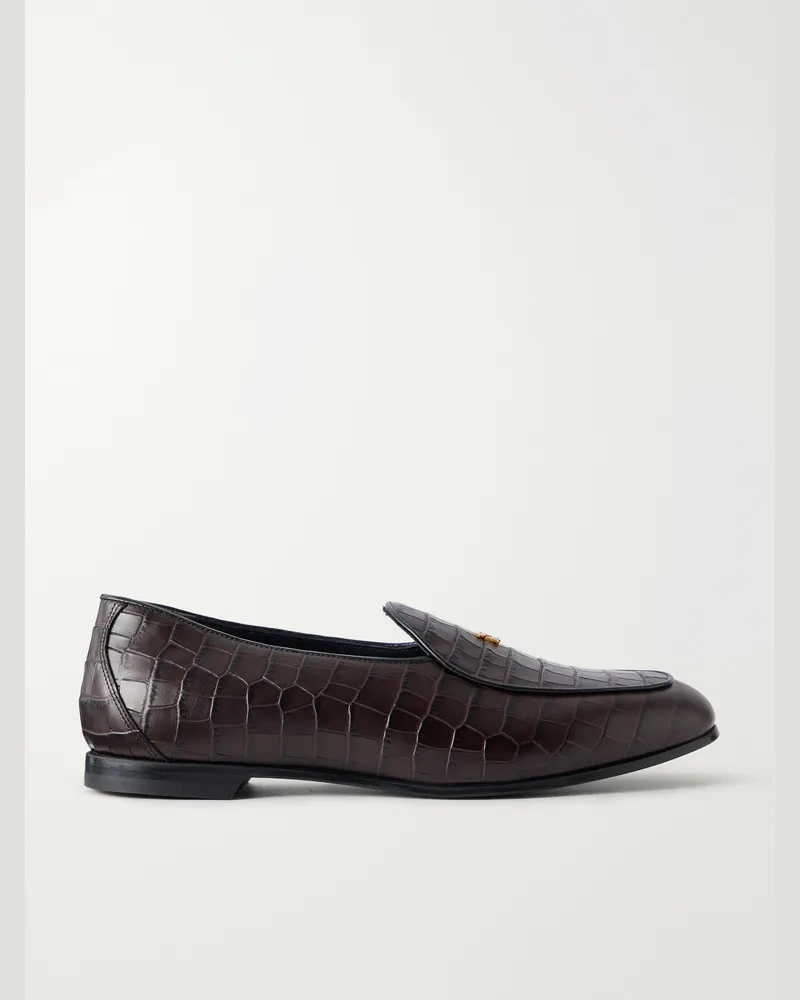 Aimé Leon Dore Logo-Embellished Croc-Effect Leather Loafers Brown